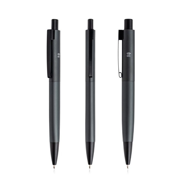 Stylo en aluminium rétractable avec détails argentés encre bleue