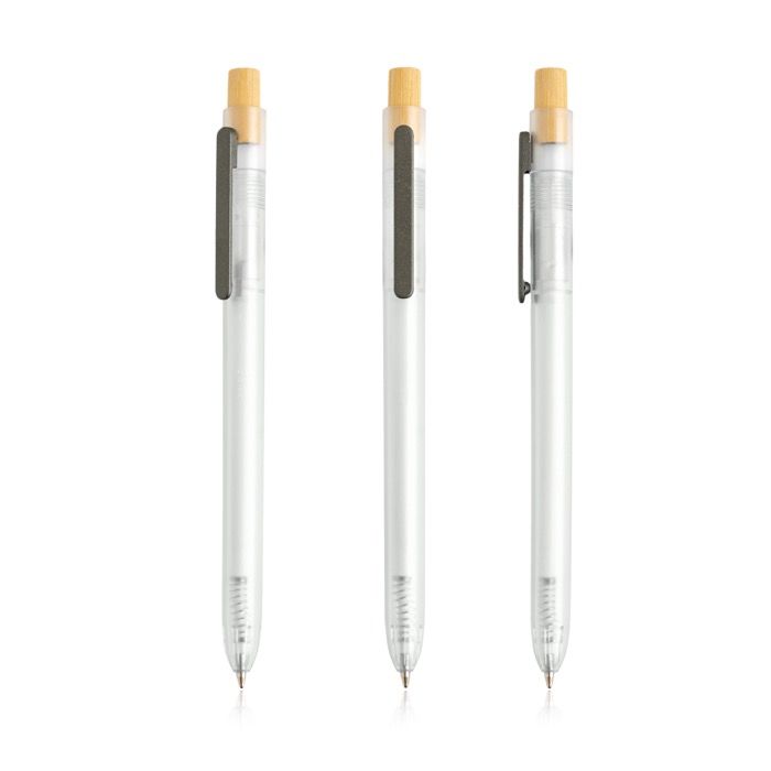 Stylo plastique issu des océans avec poussoir en bambou à encre bleue