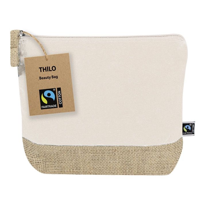 Trousse de toilette en coton certifié Fairtrade avec base en jute