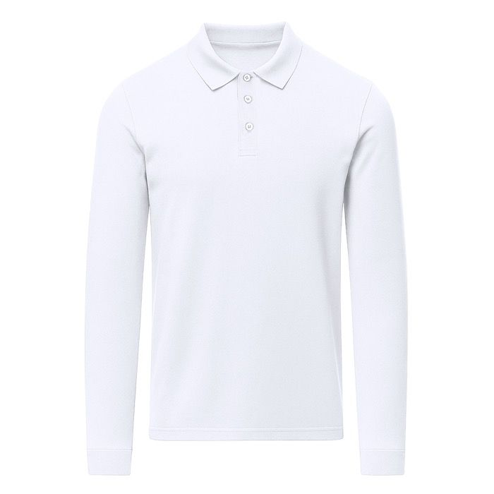 Polo unisexe blanc à manches longues en coton MKT Charlot 220 g/m² 