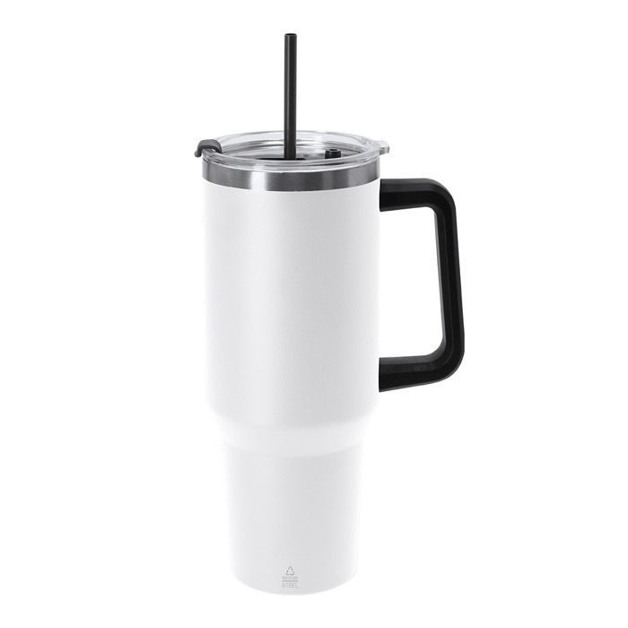 Grand mug en acier inox recyclé avec paille et ouverture 1,2 L
