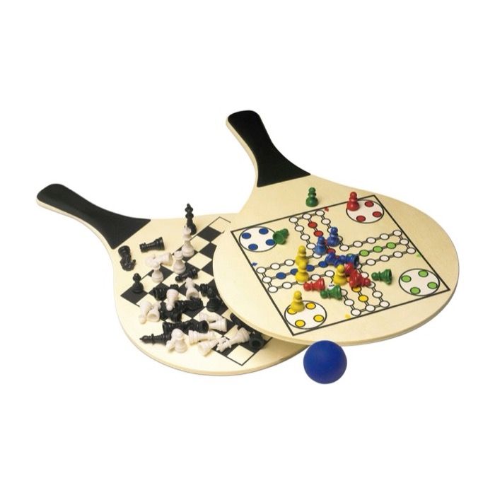Set de 2 raquettes en bois et balle avec jeux sur les raquettes