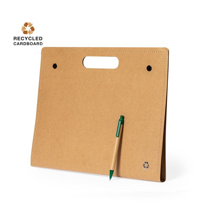 Chemise en carton recyclé avec matériel de bureau à l’intérieur