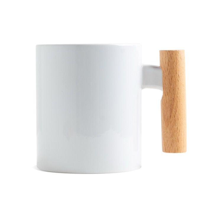 Tasse en céramique pour la sublimation avec anse en bois, 325 ml