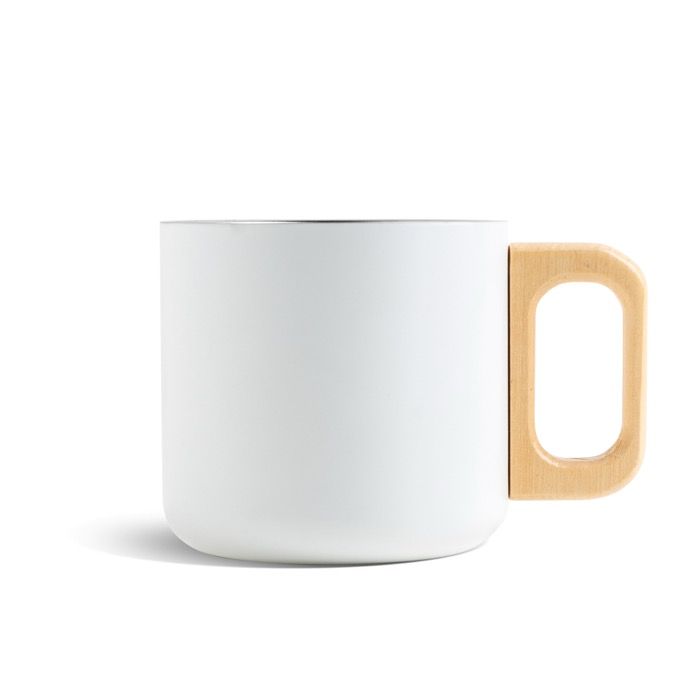 Tasse à double paroi en acier inoxydable avec anse en bois, 350 ml