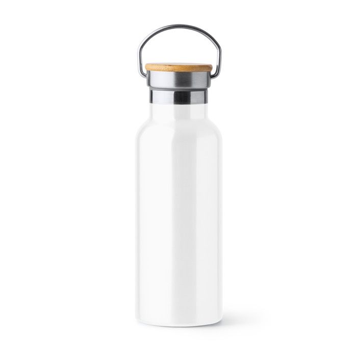 Bouteille en inox avec couvercle en bambou et anse pliable 500ml