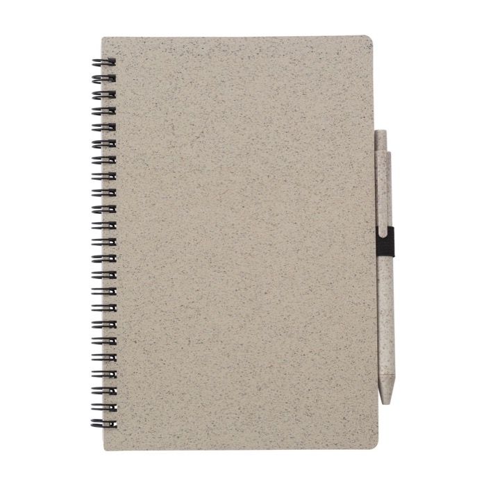 Carnet et stylo assortis en paille de blé, format A5, pages lignées
