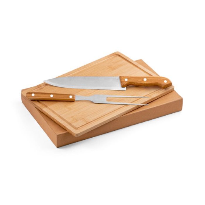Set d'ustensiles pour barbecue avec planche en bambou et 2 outils