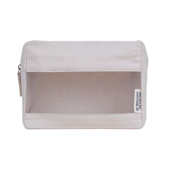 Trousse de toilette en toile recyclée de couleur naturelle avec design