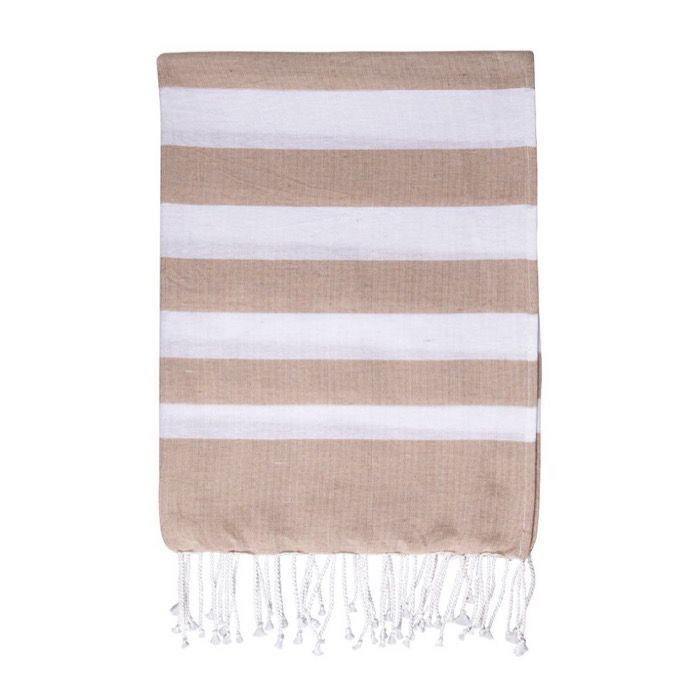 Paréo grand format en coton recyclé avec franges blanches 145 g/m2