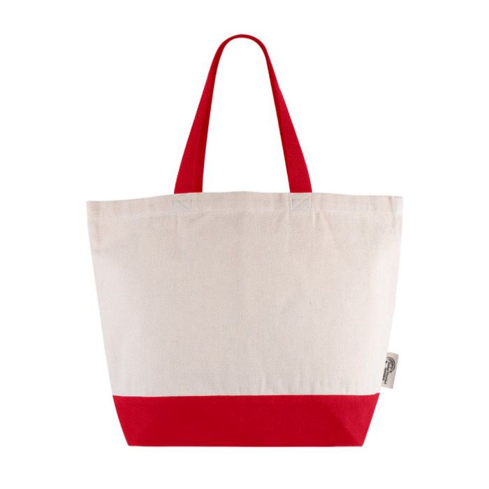 Sac en coton recyclé avec anse et base de couleurs 320 g/m2