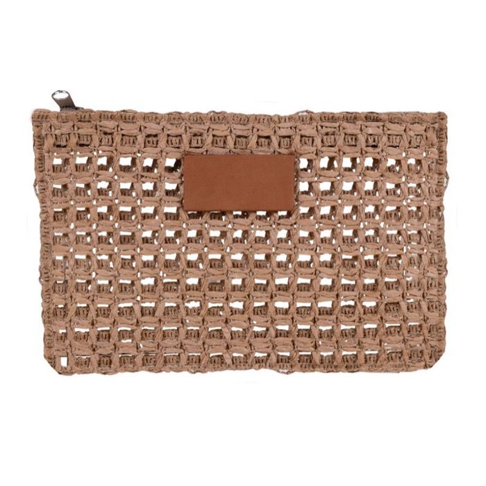 Trousse en papier de jute avec étiquette en cuir