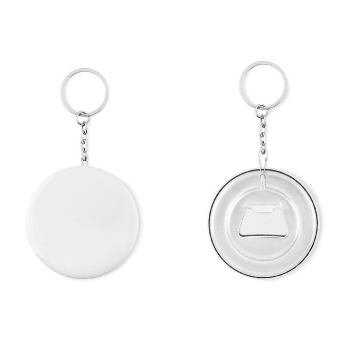 Porte-clés avec badge décapsuleur ~ 58mm couleur  argenté mat