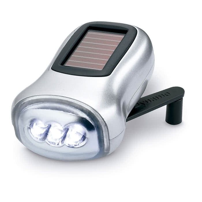 Lampe de poche solaire et dynamo couleur  argenté mat