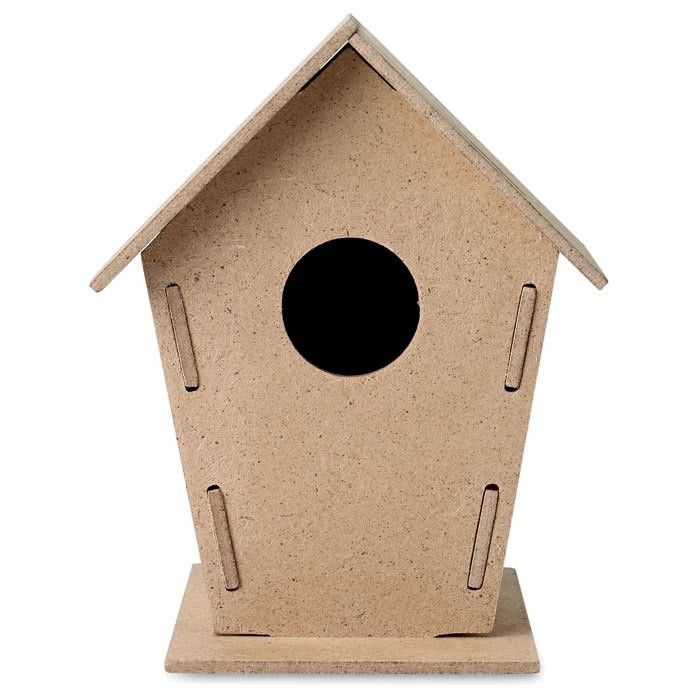 Maison pour oiseaux en aggloméré vue avec zone d'impression