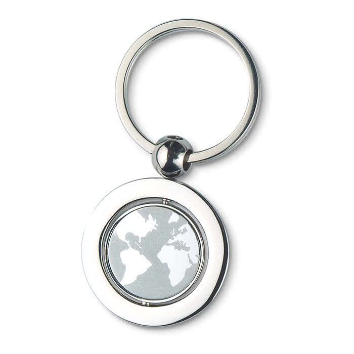 Porte-clés personnalisable en forme du monde couleur  argenté