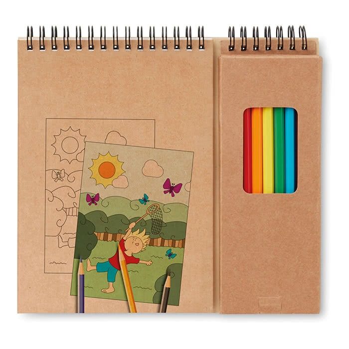 Carnet et crayons de couleur publicitaires avec zone d'impression