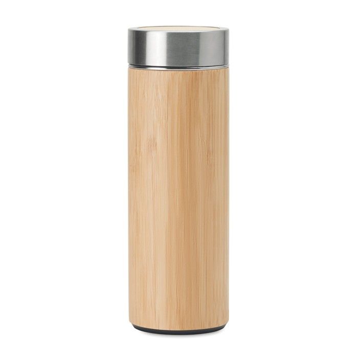 Bouteille isotherme publicitaire en bambou couleur bois