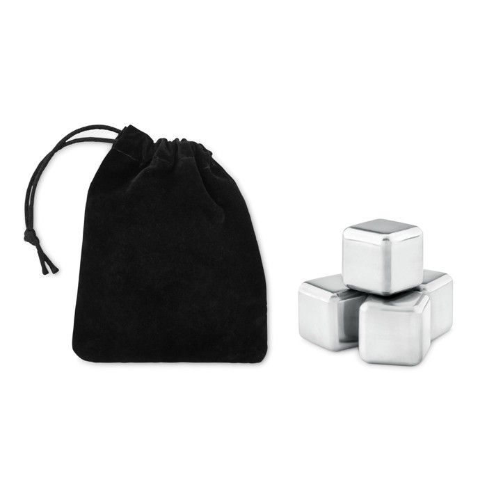 Set de cubes de glace métallique dans un sac avec zone d'impression