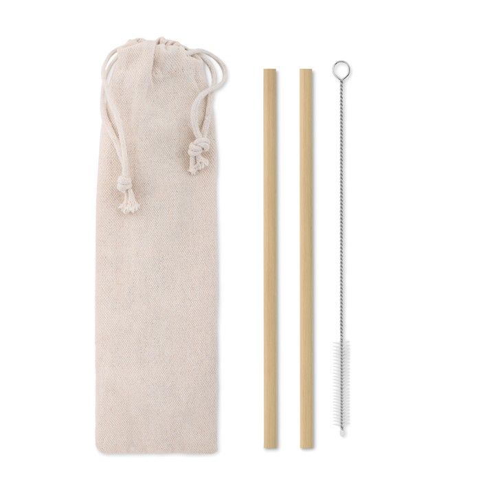 Set de deux pailles en bambou réutilisable couleur beige