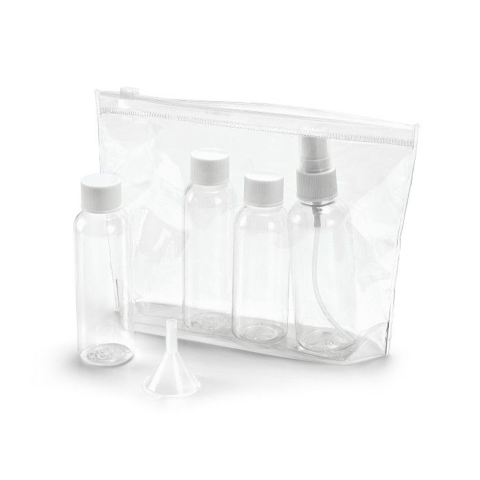 Trousse de toilette personnalisée avec flacons couleur transparent