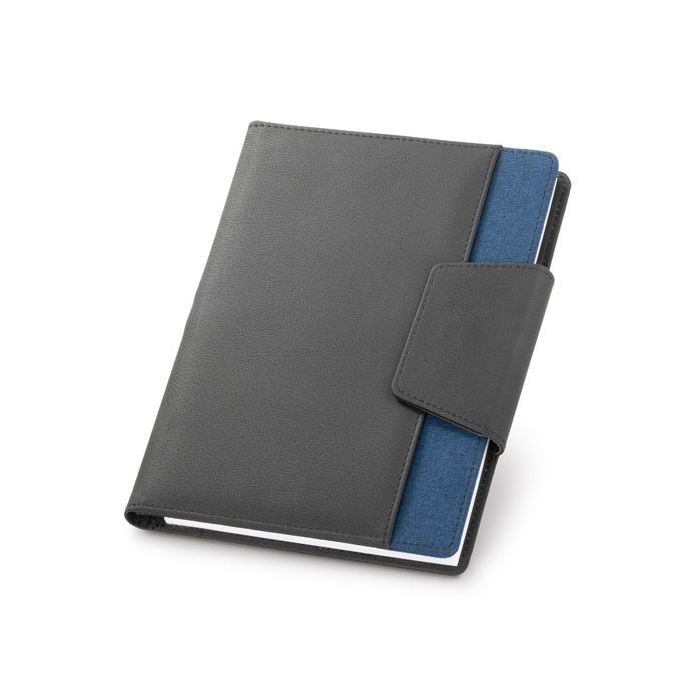 Cahier publicitaire avec une fermeture magnétique couleur bleu