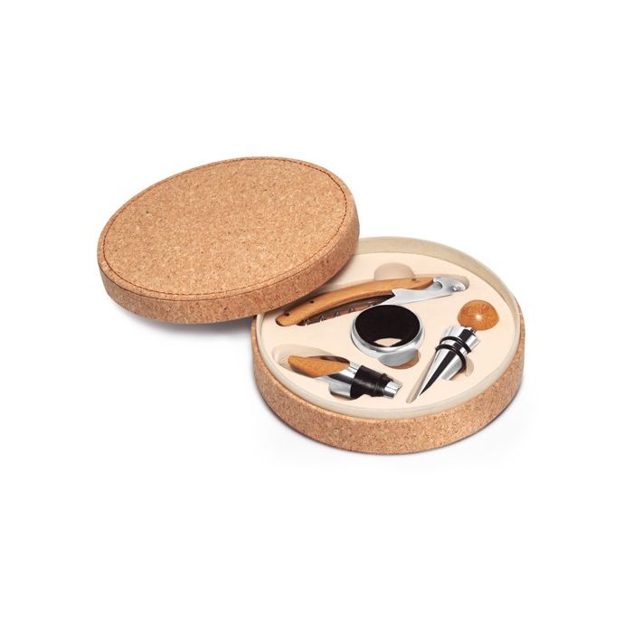 Élégant set de vin dans une boîte en liège couleur marron