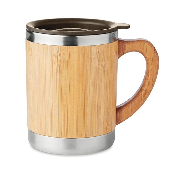 Tasse élégante en acier avec coque en bambou et anse de 300ml Natural