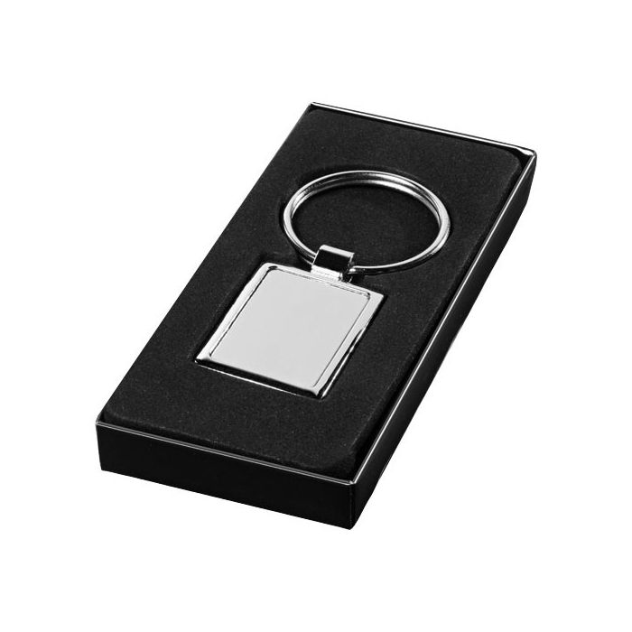 Porte-clés rectangulaire classique en métal avec zone d'impression