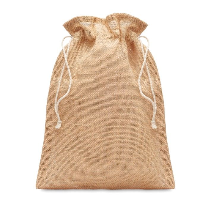 Sac en jute de taille moyenne pour goodies vue avec zone d'impression