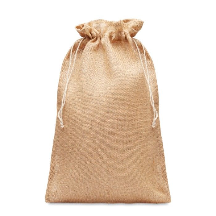 Grand sac en jute pour cadeaux d'entreprise vue avec zone d'impression