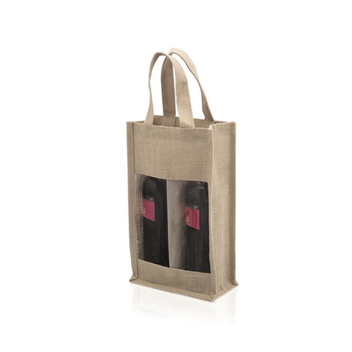 Sac en jute pour deux bouteilles de vin couleur beige