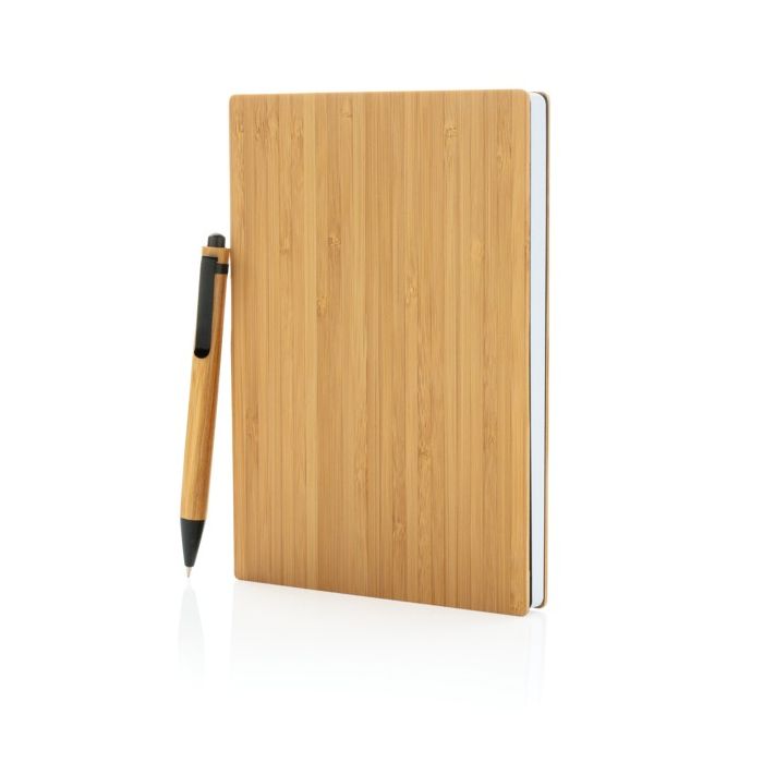 Joli carnet publicitaire en bambou avec stylo couleur marron