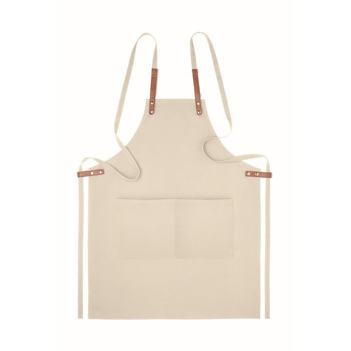 Tablier personnalisé en coton organique couleur beige première vue
