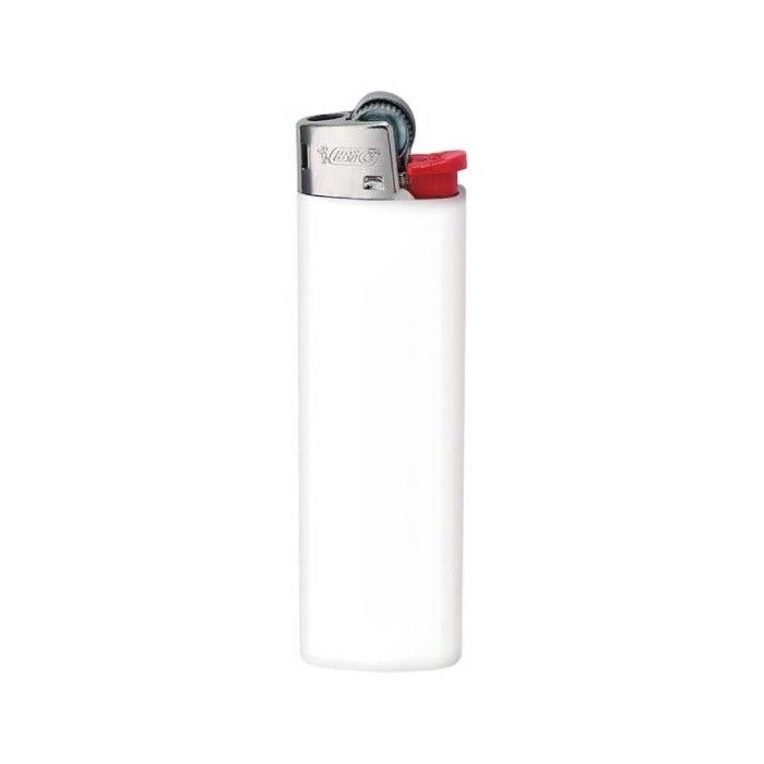 Briquet avec logo de la marque BIC® couleur blanc vue avec logo imprimé