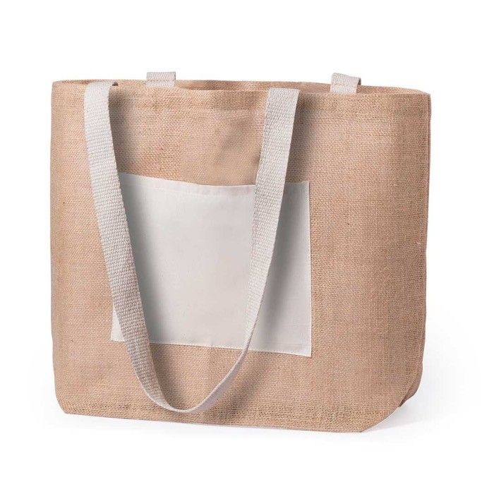 Sac en jute publicitaire avec poche avant vue avec zone d'impression