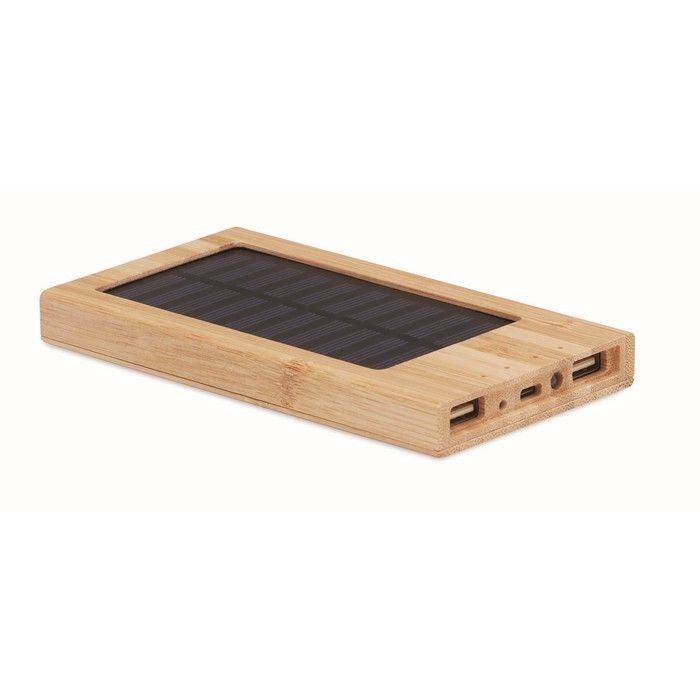 Power Bank en bambou avec panneau solaire avec zone d'impression