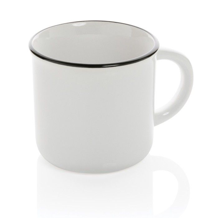 Tasse publicitaire vintage bicolore avec zone d'impression