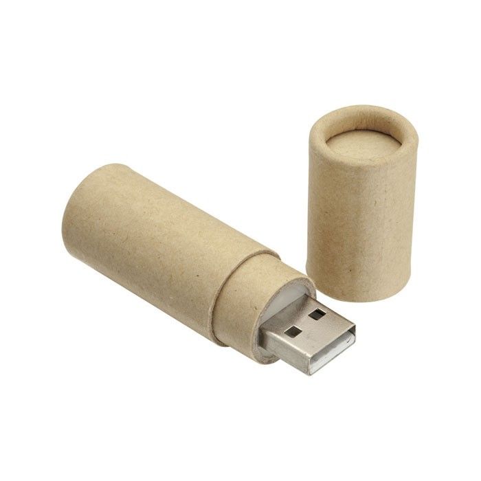 Clé USB cylindrique en carton recyclé avec zone d'impression