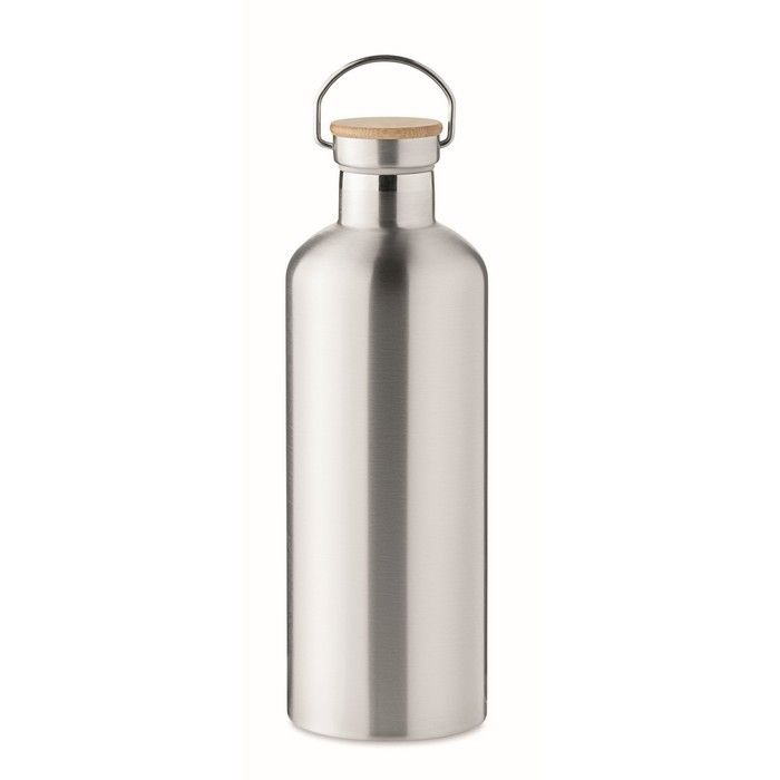 Bouteille thermos de grande taille couleur argenté avec zone d'impression