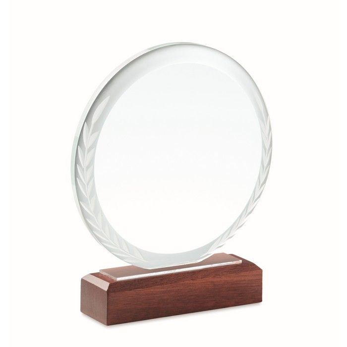 Trophée rond en verre avec socle