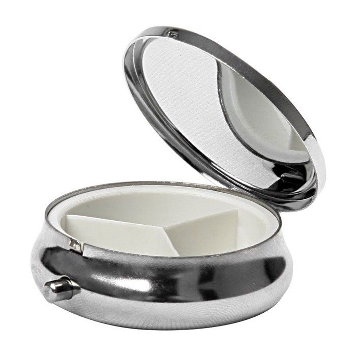 Pilulier rond à trois compartiments avec zone d'impression