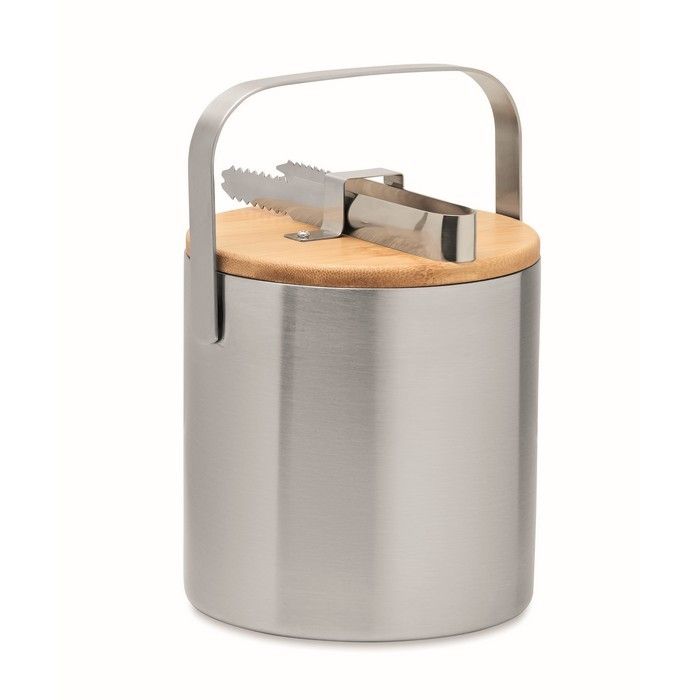 Seau à glace en inox avec couvercle et pinces avec zone d'impression