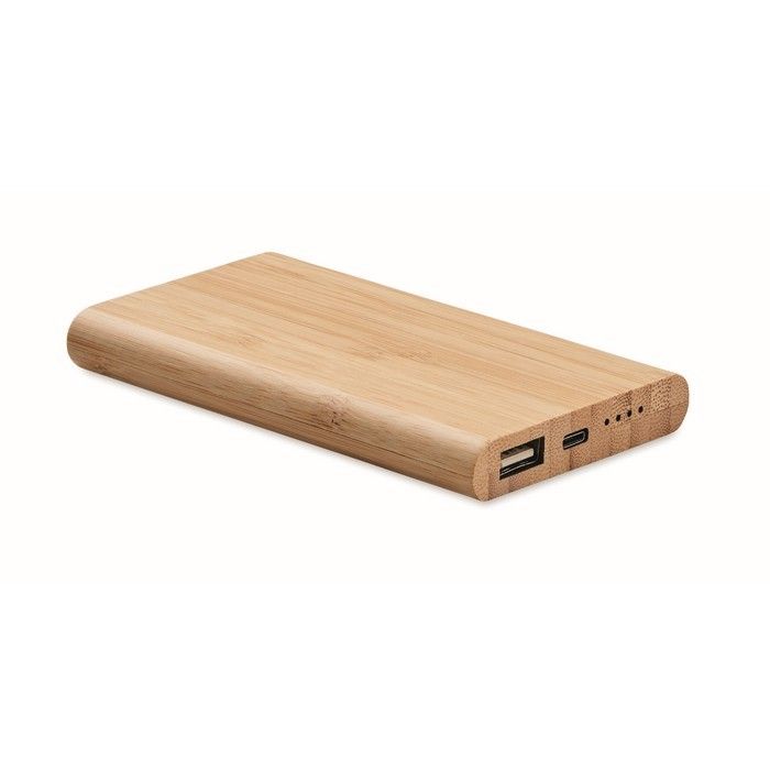 Power Bank en bambou de 4000 mAh avec zone d'impression
