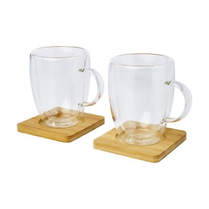 Set de mugs à double paroi avec sous-verres avec zone d'impression