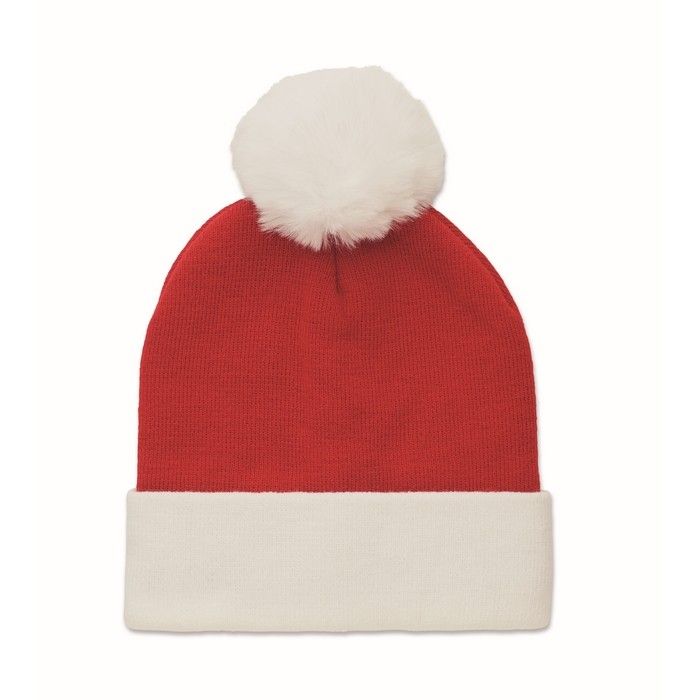 Bonnet de Noël tricoté en polyester PET avec manchette et pompon