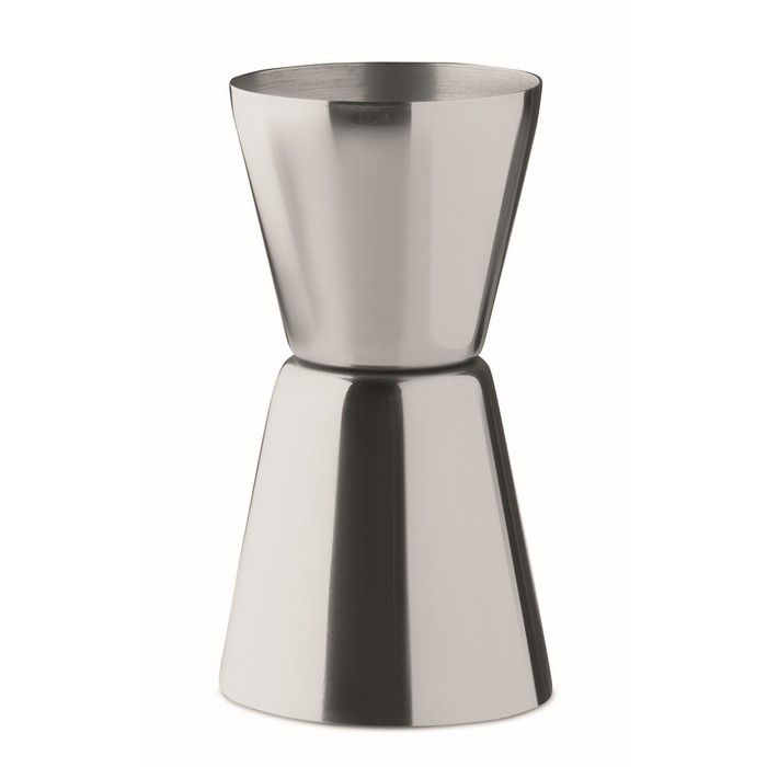 Verre doseur personnalisé en acier inoxydable de 25 ml et 40 ml vue avec zone d'impression