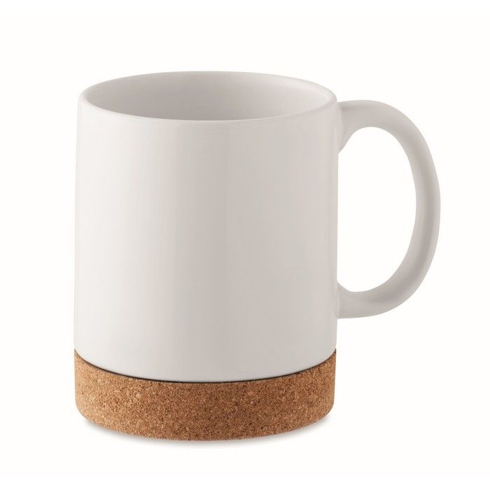 Mug en céramique blanche à sublimation avec base en liège 280ml vue avec zone d'impression