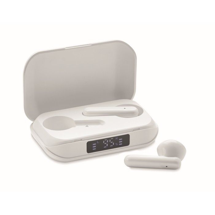 Écouteurs sans fil publicitaire 5.3 en ABS recyclé avec 4h d'autonomie vue avec zone d'impression