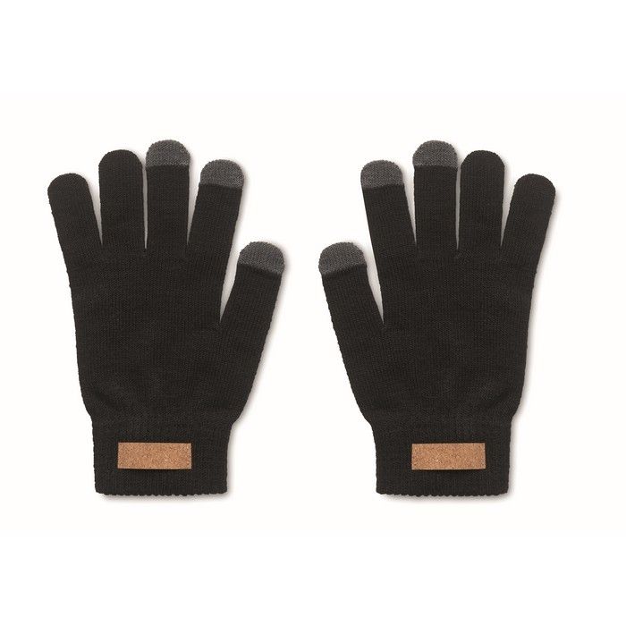 Gants tactiles en polyester RPET avec étiquette logo en liège